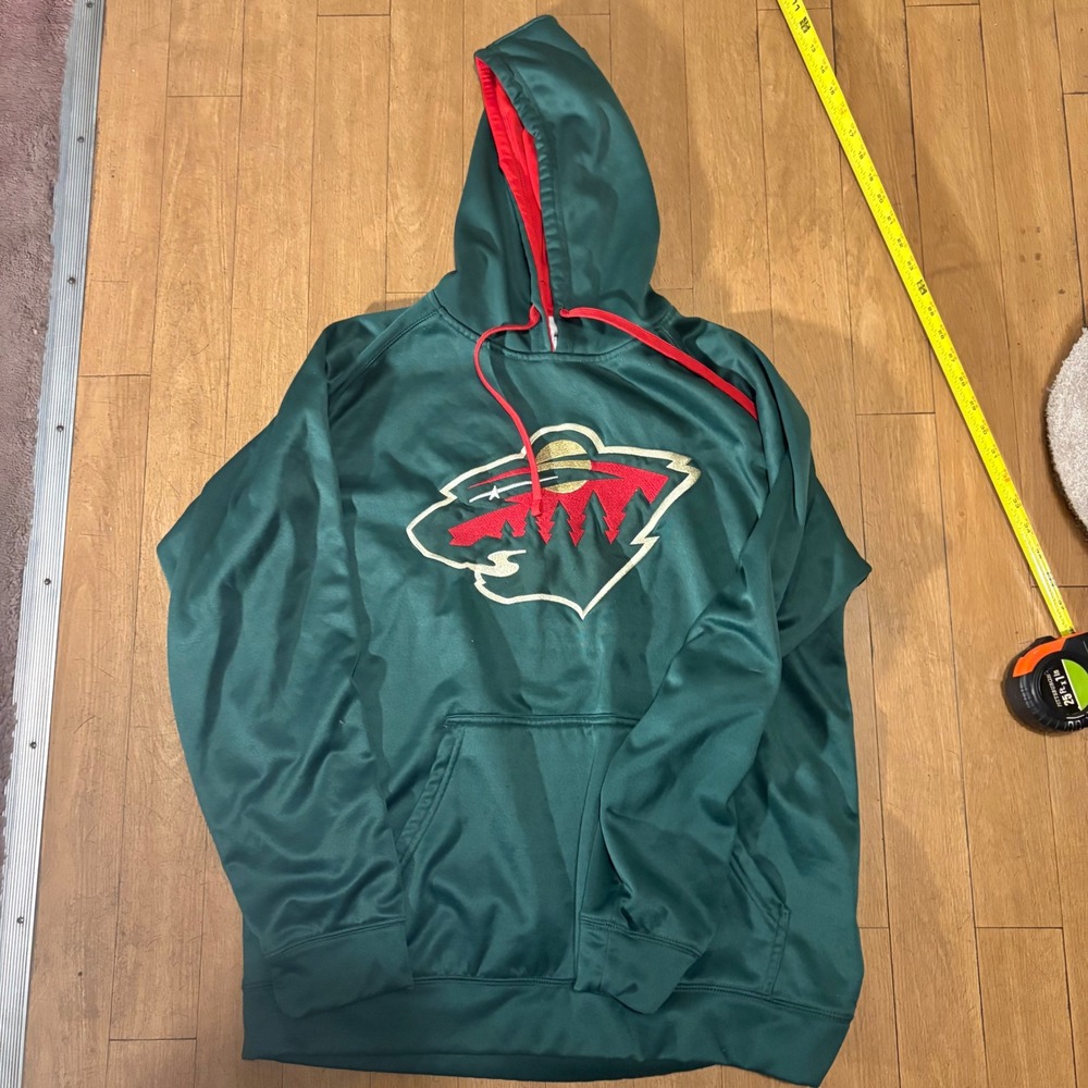 NHL Minnesota Wild Hoodie Mens Large Green Red Embroidered Logo Sweatshirt